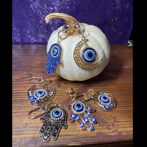 Evil Eye Golden Keychains Hamsa Moon Heart Circles