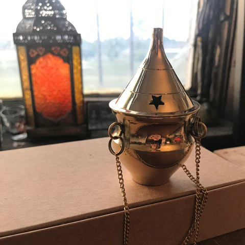 6Witch3 small brass incense burners - Burner A, which is vaguely shaped like a spittoon