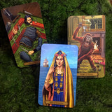 6Witch3 Edgar Allan Poe Tarot - three upturned cards shown on a circle of green moss