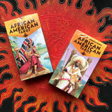 6Witch3 African American Tarot deck by Lo Scarabeo - front and back of the box shown on a handpainted red and black sun background