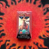 6Witch3 Liber T Tarot of Stars Eternal - front of the box shown on a handpainted red and black sun background