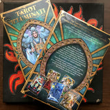 6Witch3 Tarot Illuminati deck  - front and back of the box shown on a handpainted red and black sun background