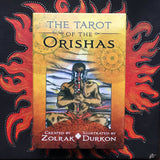 6Witch3 The Tarot of the Orishas tarot deck by Zolrak & Durkon - front of the box shown on a handpainted red and black sun background