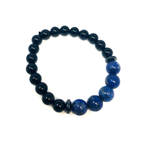Black Onyx with Lapis Lazuli 8mm Bead Stretch Bracelet