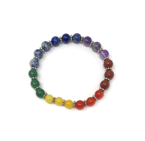 7 Chakra 8mm Beads With Rings Stretch Bracelet