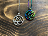1" Pentagram Necklace -  Rainbow or Silvertone