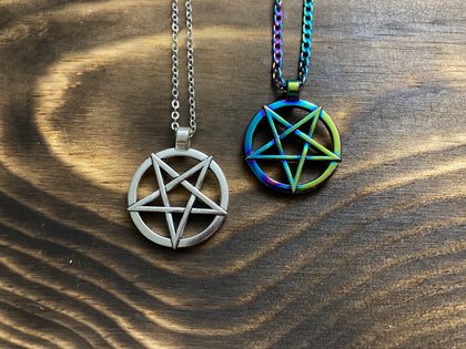 #1 Interwoven Steel Pentagram Necklace -  Rainbow or Silver Tone