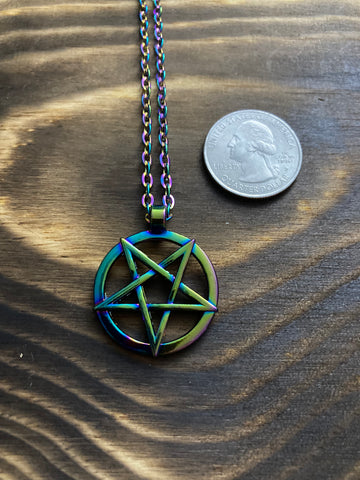 #1 Interwoven Steel Pentagram Necklace -  Rainbow or Silver Tone