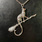 Cat on Broom Necklace